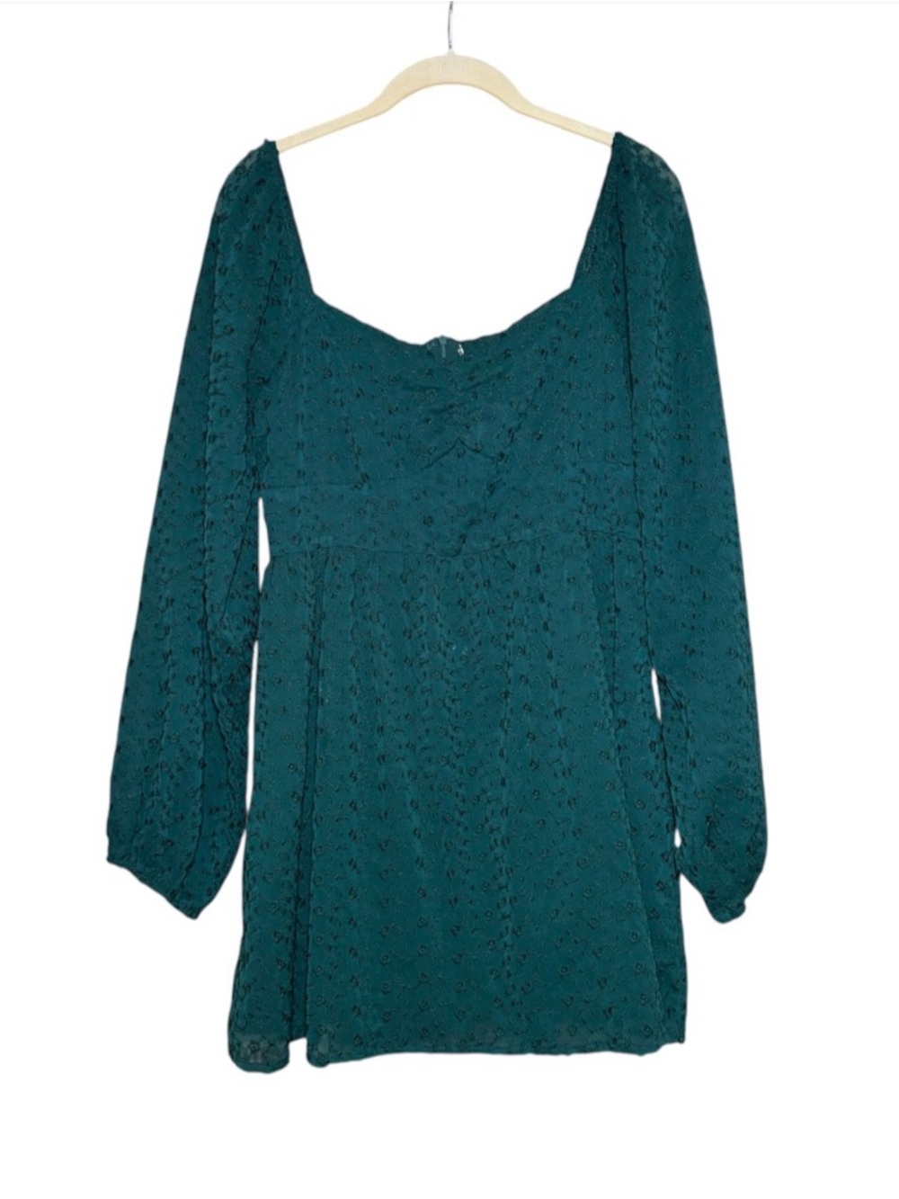 Altar’d State Green Textured Romantic Mini Dress Long Sleeve Boho Large